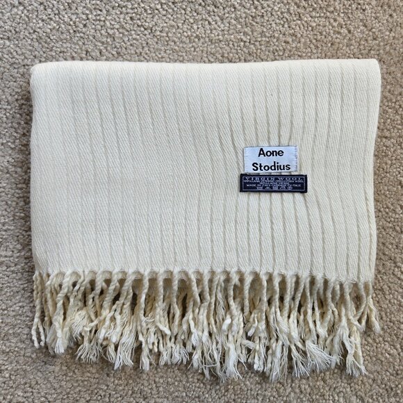 Aone Stodius Accessories - Aone Stodius 100% Wool Scarf Woven Ribbed Midweight Italy